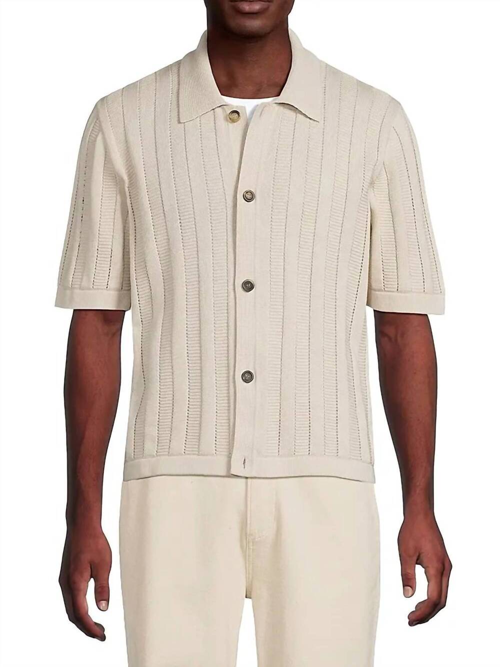 NEW CORRIDOR ladder knit buttondown shirt in natural